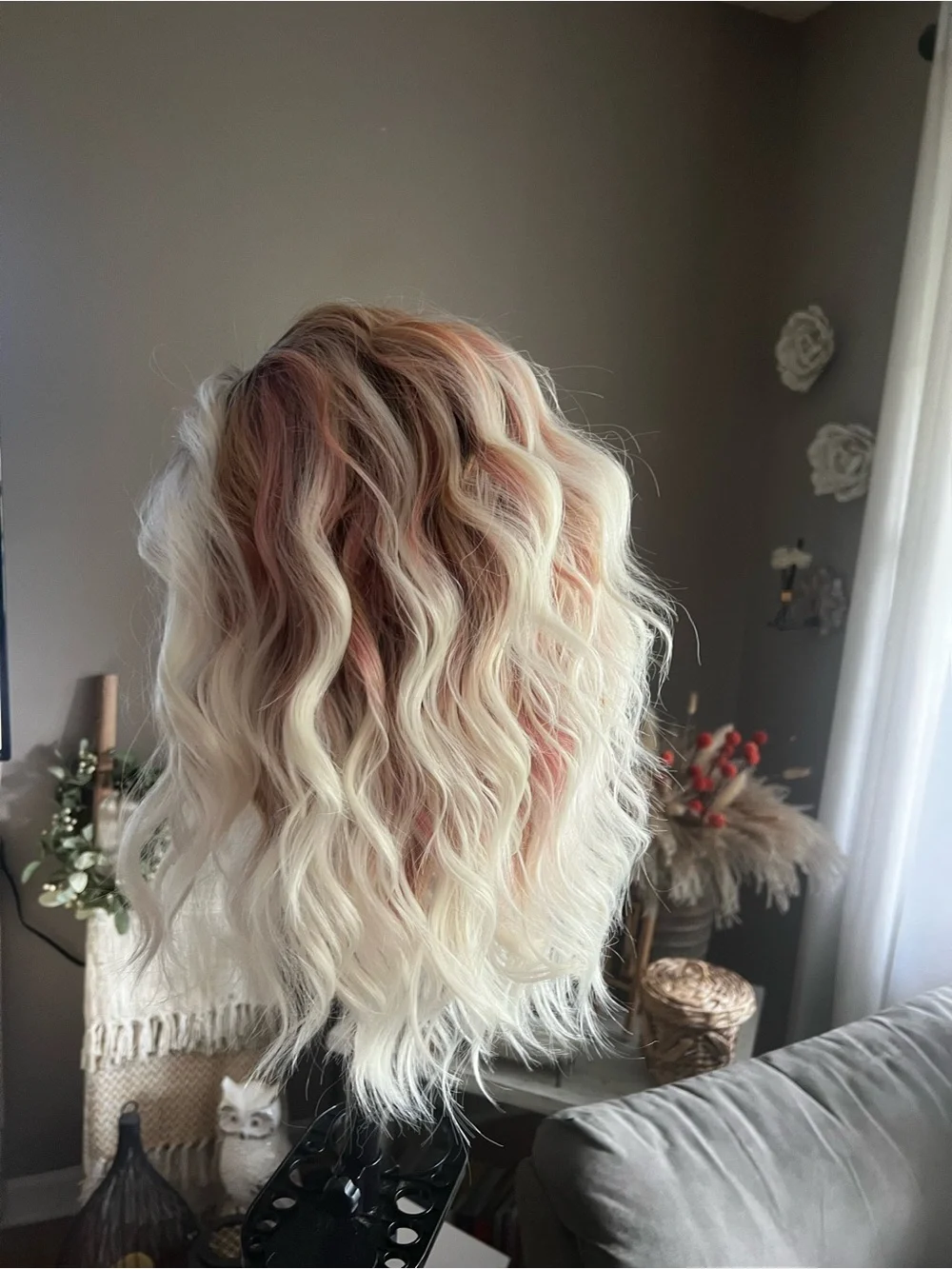 Wavy Ombre Lace Front Wig in Blonde and Rose Gold